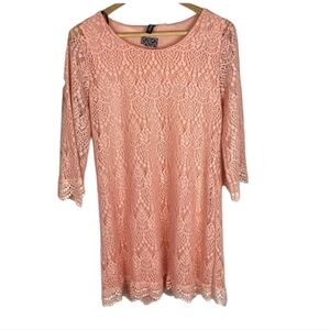 H&M Peach 🍑 Lined Lace Bell Sleeve Tunic Blouse Sz 12